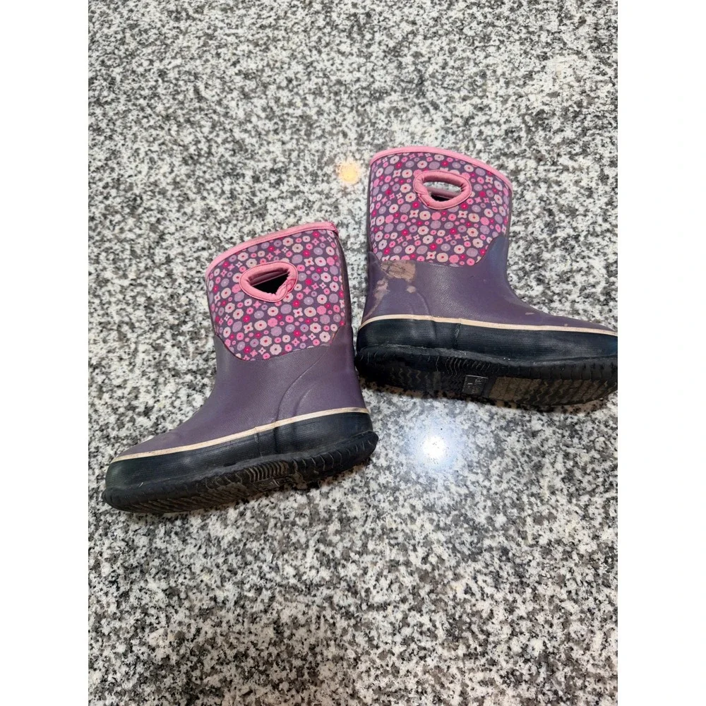 Falls Creek Winter Rain Boots Kids Size 8 Purple Floral Neoprene Gorpcore